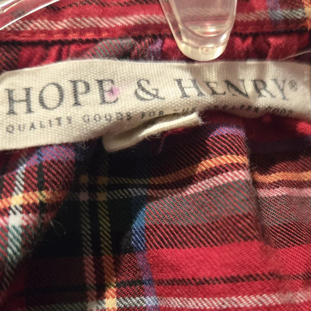 HOPE &‎ HENRY Red Plaid Girls Dress Size 8 Button Front Long Sleeve